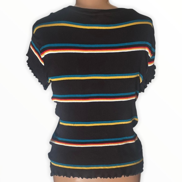 Volcom Black Ribbed Striped Ruffle Tee - Picture 3 of 9